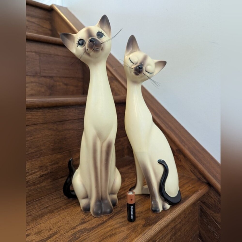 Vintage Norcrest Japan Siamese Long Neck Cats 1950s Tall Porcelain Cat Figurines - Picture 13 of 14